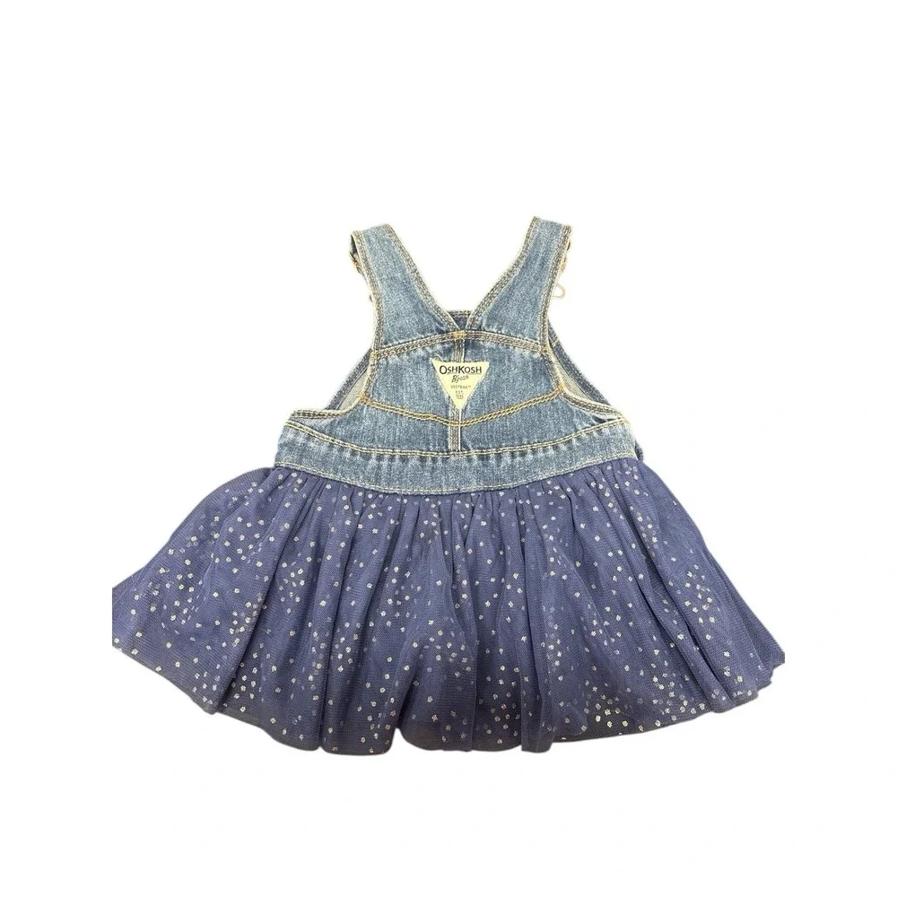 OshKosh Bgosh Jean Toddler Denim Navy Tulle Silver Glitter Dot Jumper Dress 9 MO